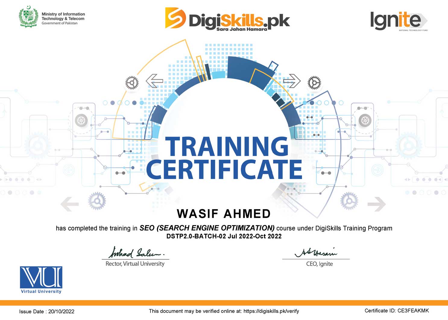 SEO Certificate - Wasif Ahmed